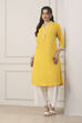 Yellow Cotton Solid Straight Kurta