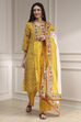 Yellow Cotton Printed A-Line Suit Set