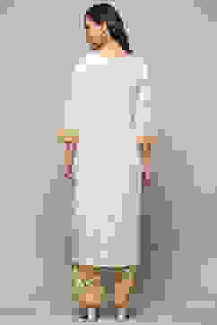 Yellow White Cotton Unstitched Suit set image number 6