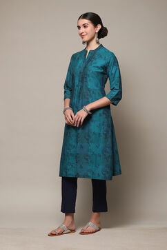 Turquoise Cotton Flared 3 Piece Set image number 3