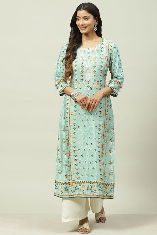 Sky Blue Art Silk Straight Kurta image number 0