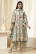 Sage Green Pure Cotton Floral Kalidar Suit Set image number 6