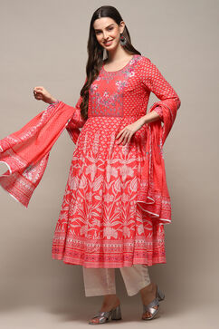 Coral Cotton Anarkali Suit Set image number 4