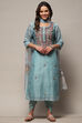 Blue Chanderi Unstitched Suit set image number 8