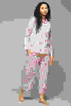 Off White & Pink Cotton Printed 2 Piece Sleepwear Set image number 5