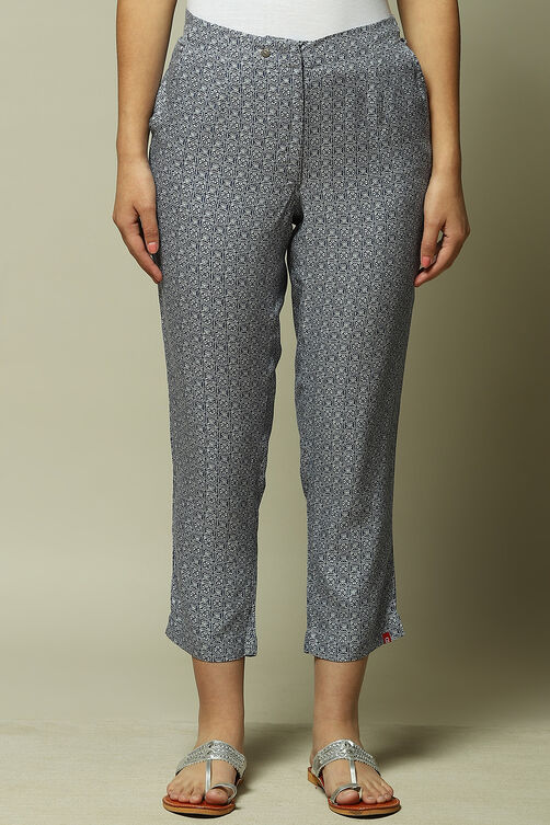 Navy Rayon Printed Pants image number 1