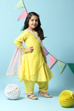 Yellow Cotton Kurta Salwar Suit Set image number 6