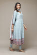 Powder Blue Rayon Gathered Kurta Churidar Suit Set image number 6