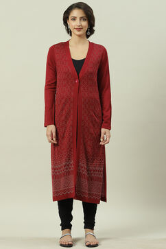 Maroon Acrylic Straight Yarndyed Kurta image number 5