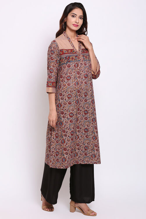 Muddy Pink Cotton Kalamkari Printed Kurta image number 4