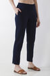 Blue Cotton Lycra Straight Pants image number 3