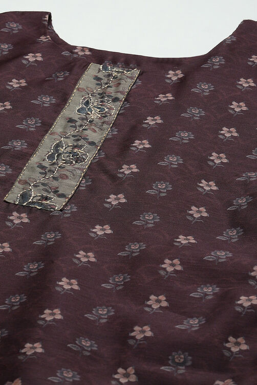 Dark Purple Chanderi Handloom Unstitched Suit Set image number 2