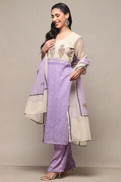 Lavender Cotton Blend Unstitched Suit set image number 5
