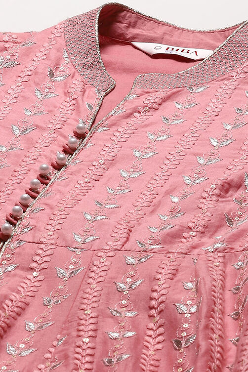 Aqua Blue Cotton Anarkali Kurta Lehenga Set image number 1