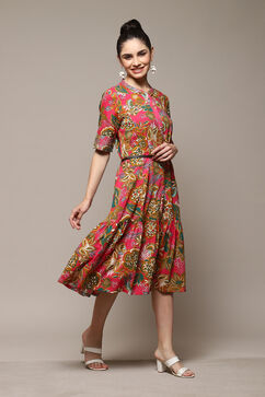 Deep Fuchsia Rayon Straight Printed Dress image number 3