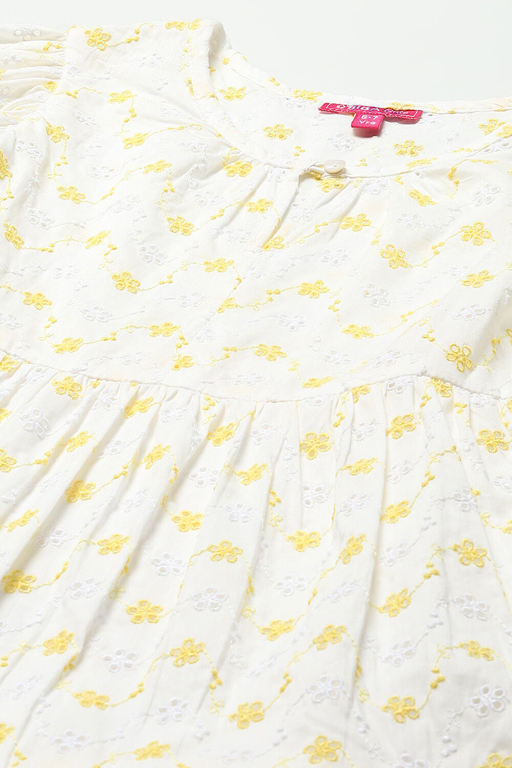 White Tiered Schiffli Cotton Dress image number 1