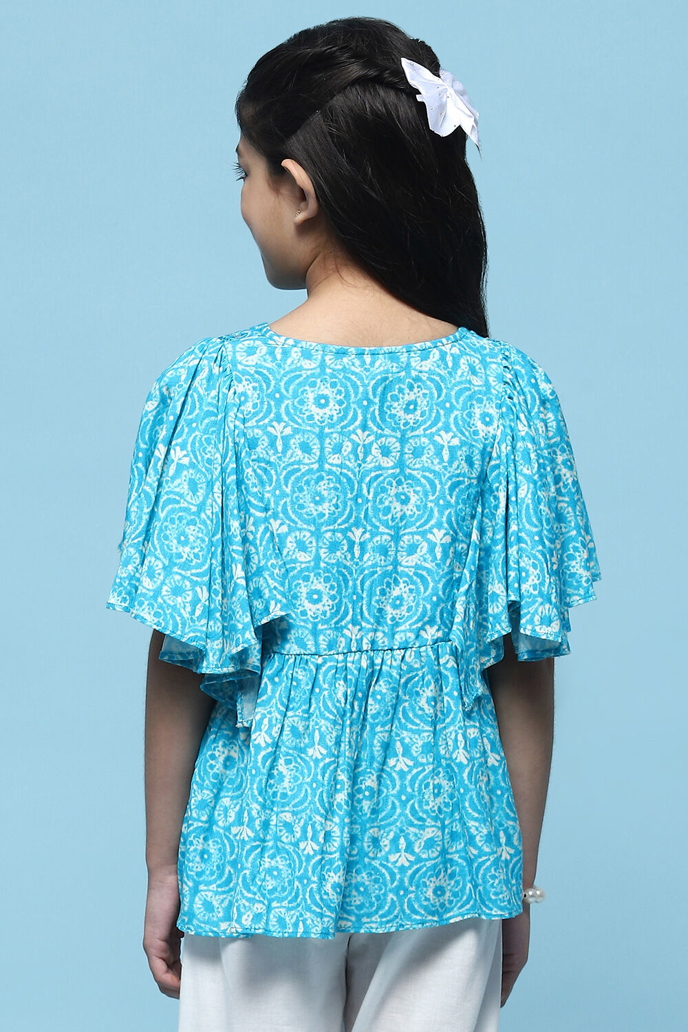 Aqua Printed Rayon Top With Mirror Detail image number 3
