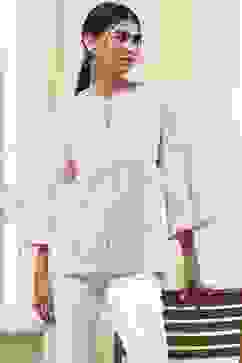 Pink Cotton Striped Straight Short Kurta image number 5