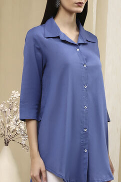 Blue Cotton Blend Straight Shirt image number 1