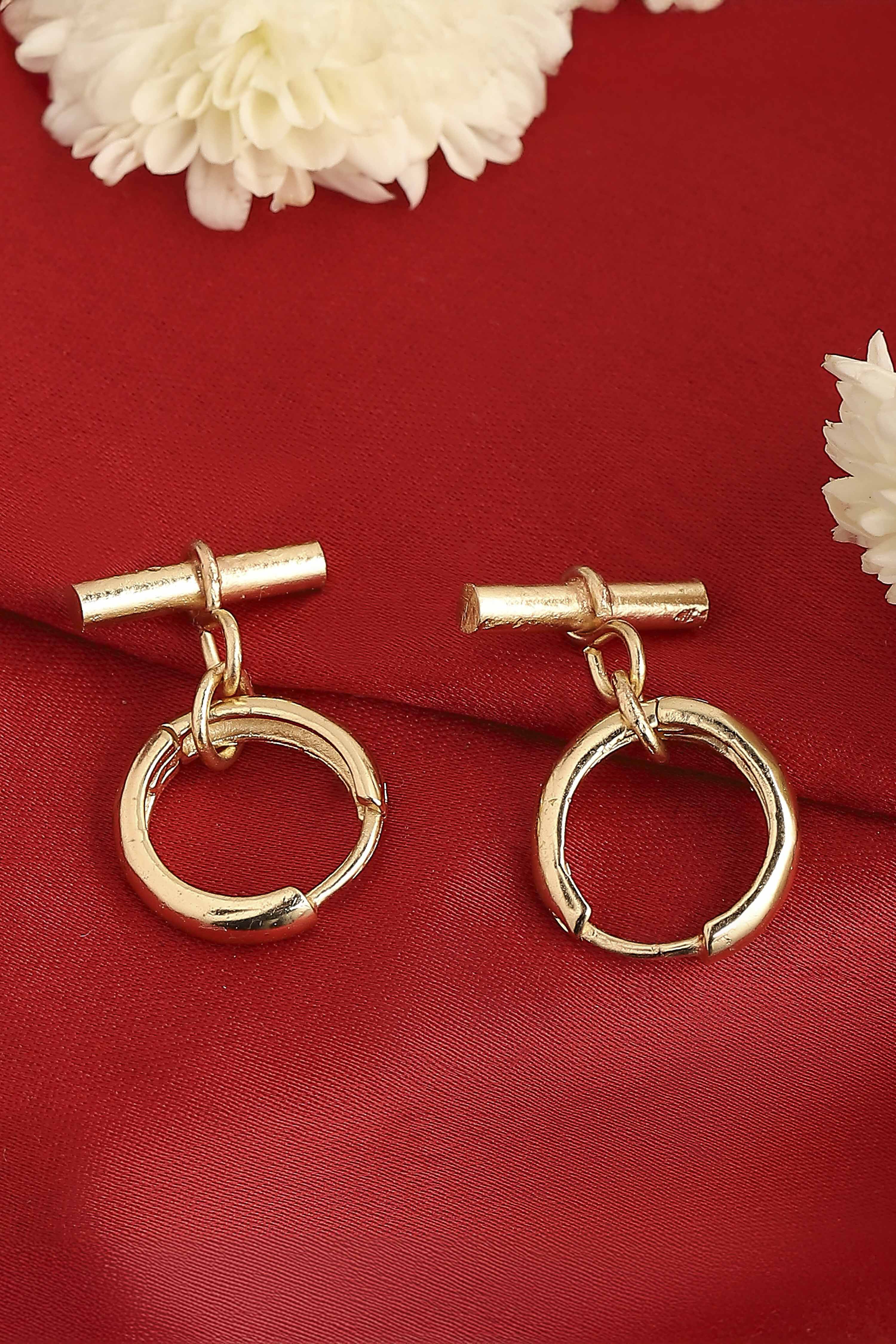Gold Plated Brass T-Bar Hoop Drop Earrings image number 2