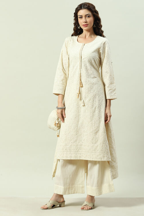 Natural Cotton Asymmetric Set Kurta Palazzo Suit Set image number 0