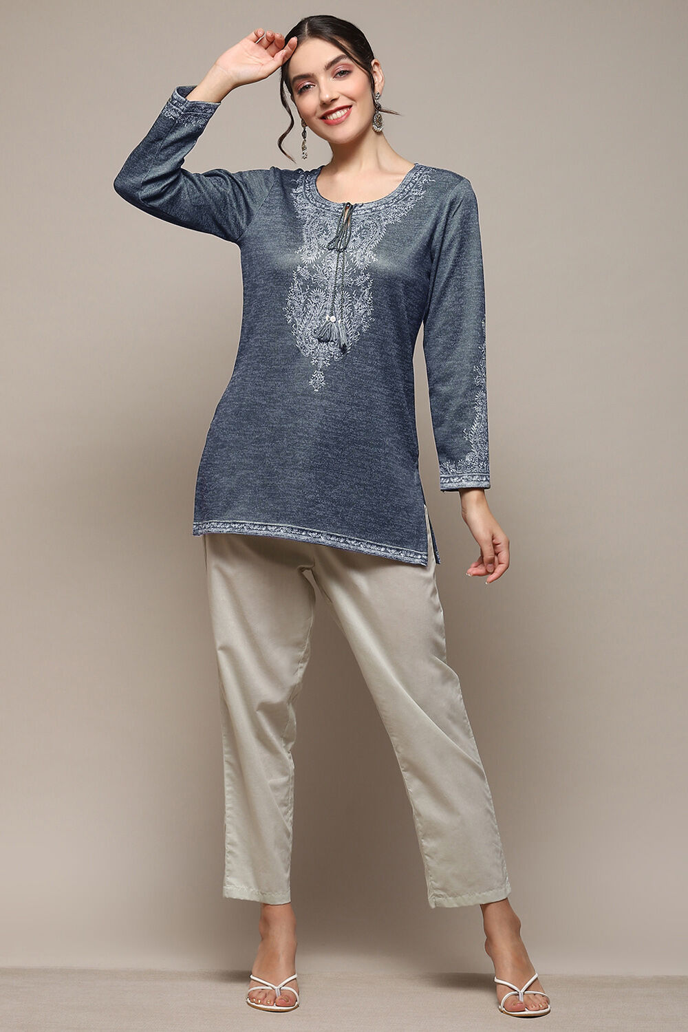 Green Cotton Blend Printed Straight Kurti image number 0