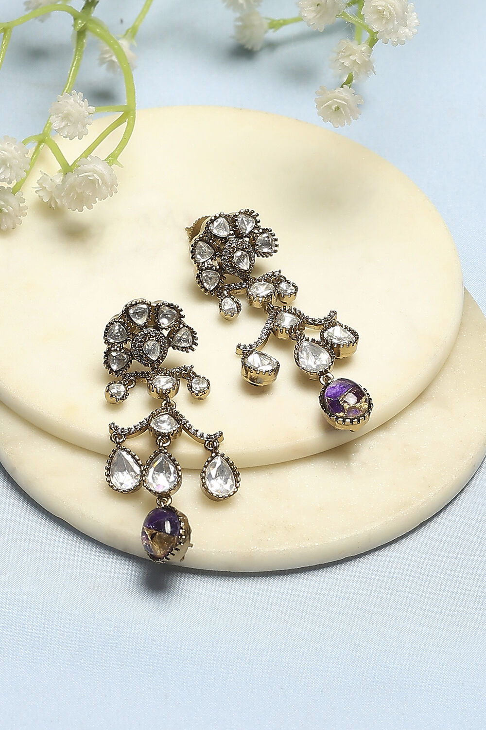 Purple Stone Embellished Earrings image number 0