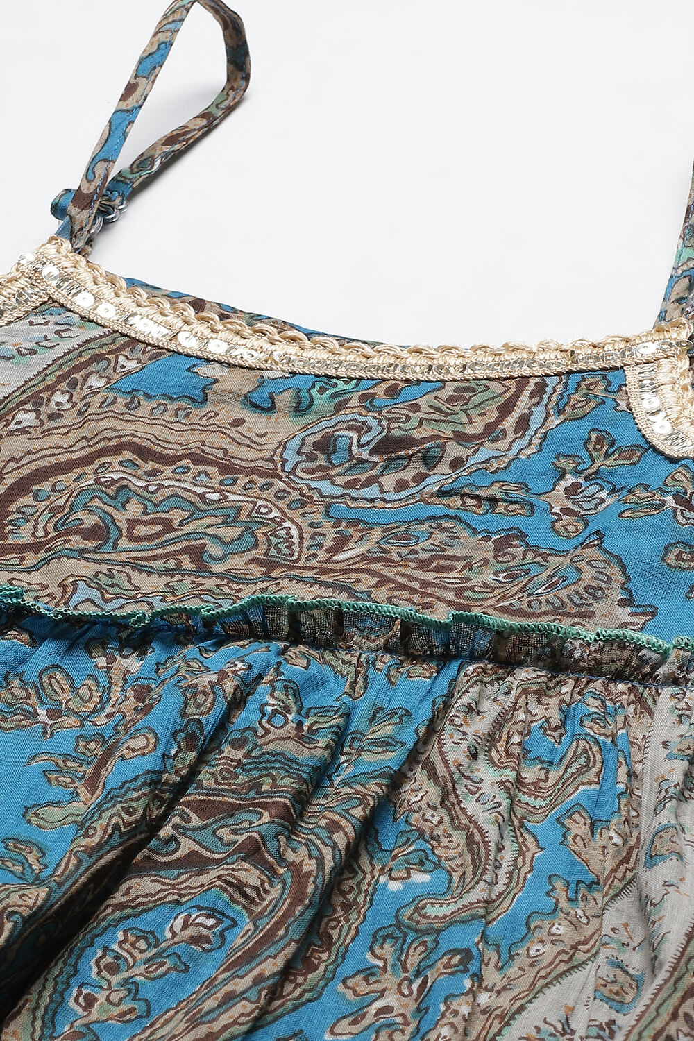 Blue Cotton Flared Printed Kurta Pant Set image number 1