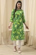 Blue Cotton Floral Straight Kurta image number 5