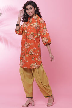 Orange Cotton Straight Kurta Salwar Suit Set image number 3