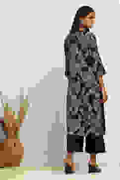 Black Modal Chanderi Printed Gathered A-line Suit Set image number 4