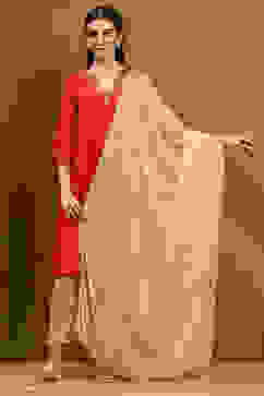 Cream Polyester Dupatta image number 4