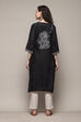 Black LIVA Straight Printed Kurta image number 4