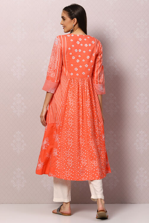 Coral Art Silk Flared Printed Kurta image number 4