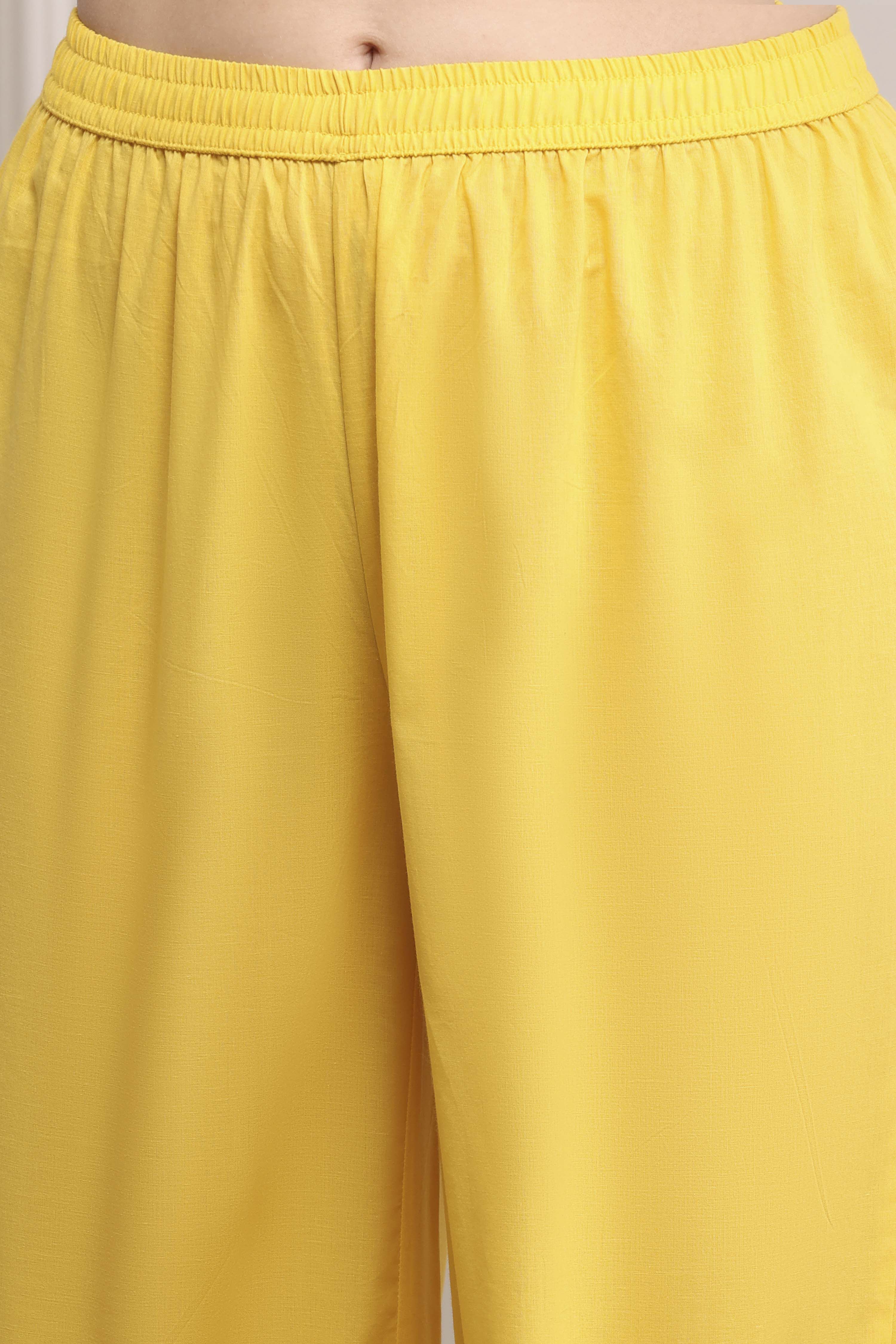 Yellow Poly Chanderi Straight Suit Set image number 6