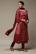 Maroon Cotton Layered Kurta Churidar Suit Set image number 7