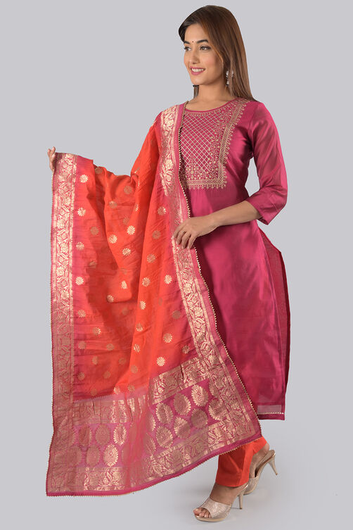Pink Unstitched dress material Suit Set image number 2