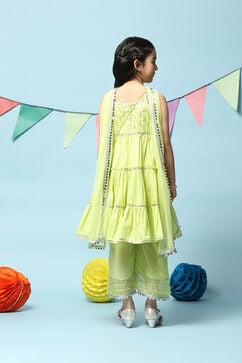 Lime Green Cotton Tiered Kurta Straight Palazzo Suit Set image number 4