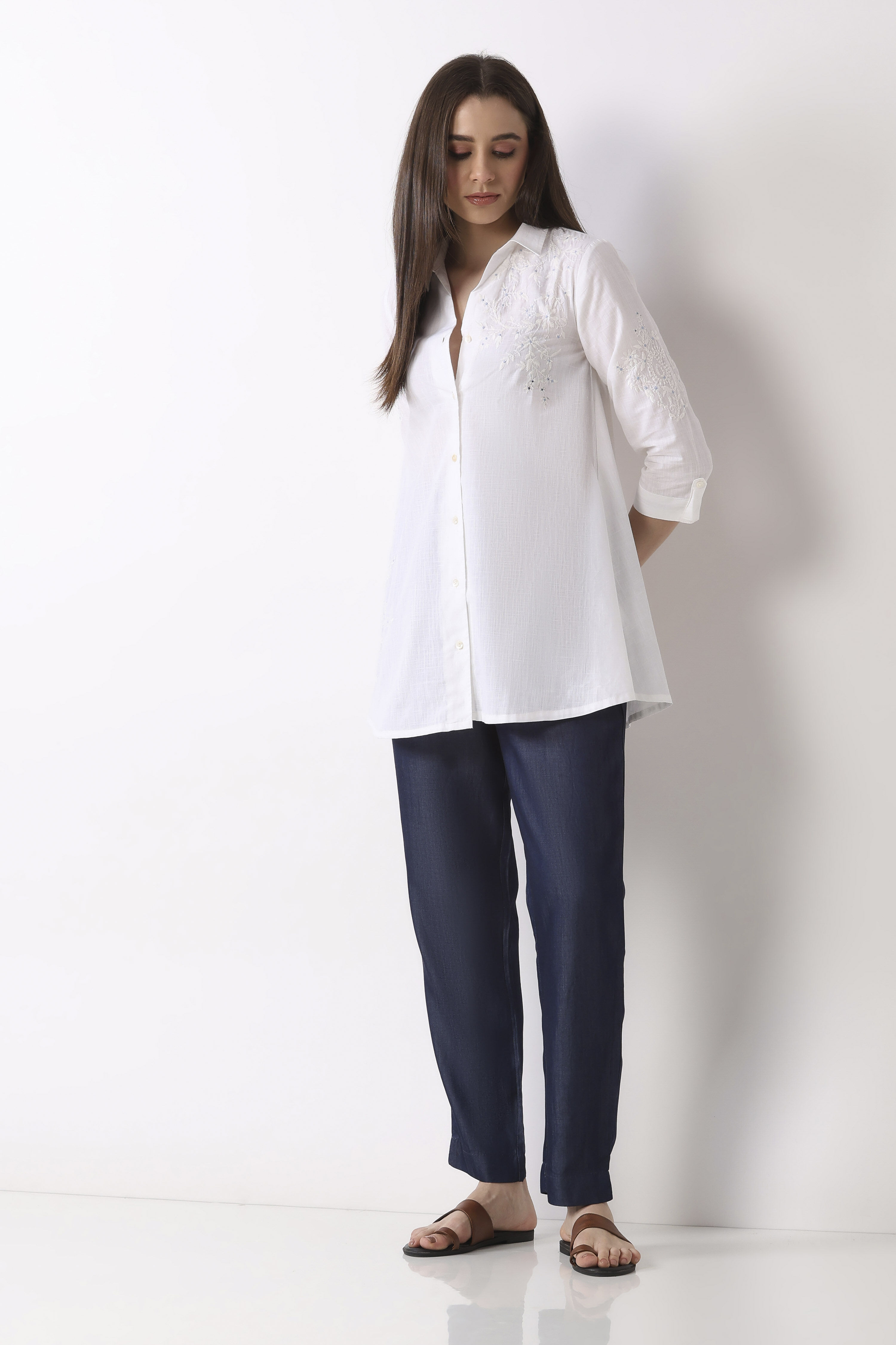 Blue Tencel Slim Pants image number 8