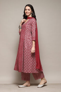 Onion Pink Cotton Gathered Kurta Palazzo Suit Set image number 5