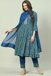 Indigo LIVA Kalidar Kurta Pant Suit Set image number 7