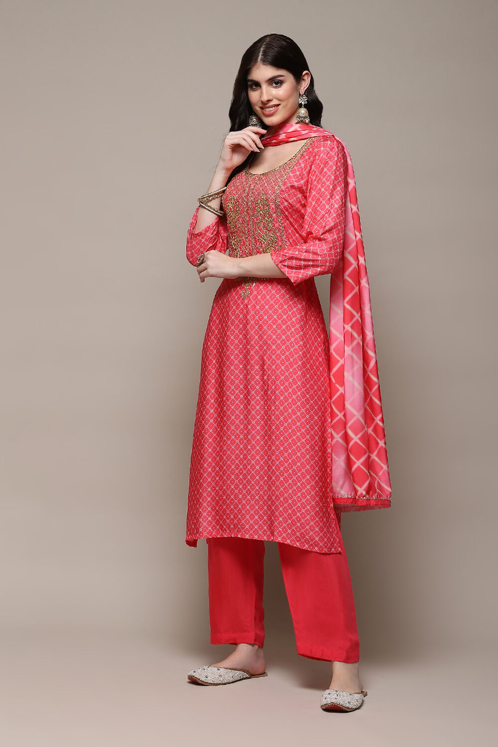Pink Muslin Digital Print Unstitched Suit Set image number 6