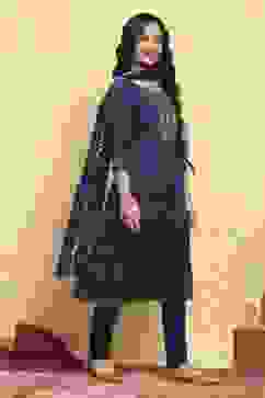 Navy Blue Cotton Tiered Solid Suit Set image number 5