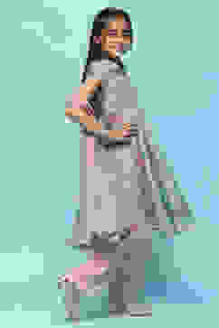  Green Cotton Tissue Anarkali With Palazzo & Net Dupatta image number 6