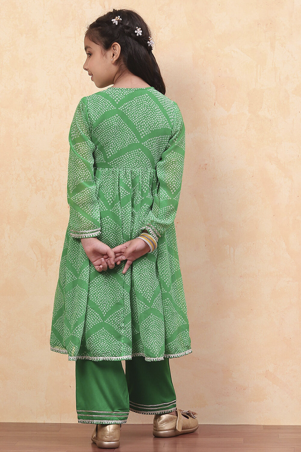 Green Georgette Bandhani Printed Angrakha Suit Set image number 4
