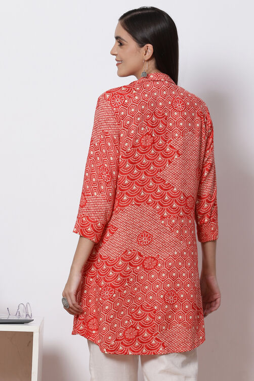 Red LIVA Printed Short Kurti image number 4