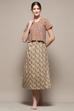 Sage Green Cotton Blend Printed Nightdress image number 0