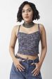Navy Blue Cotton Floral Printed Fitted Crop Top image number 6