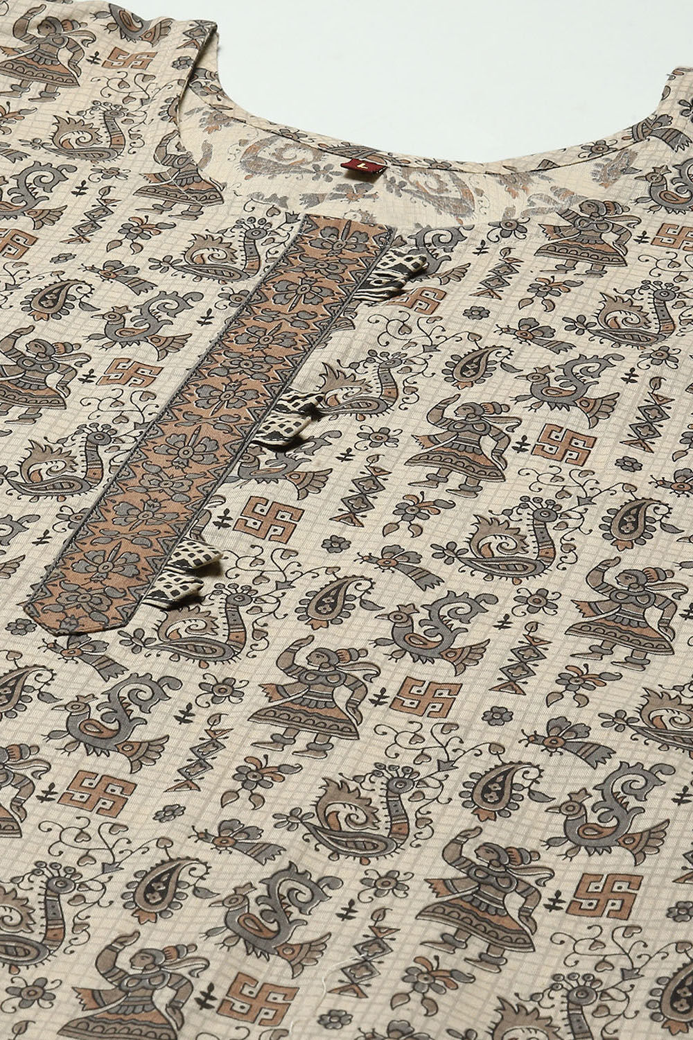 Grey Cotton Screen Printed Unstitched Suit Set image number 2