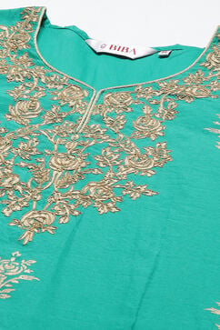 Turquoise Art Silk Straight Kurta Churidar Suit Set image number 1